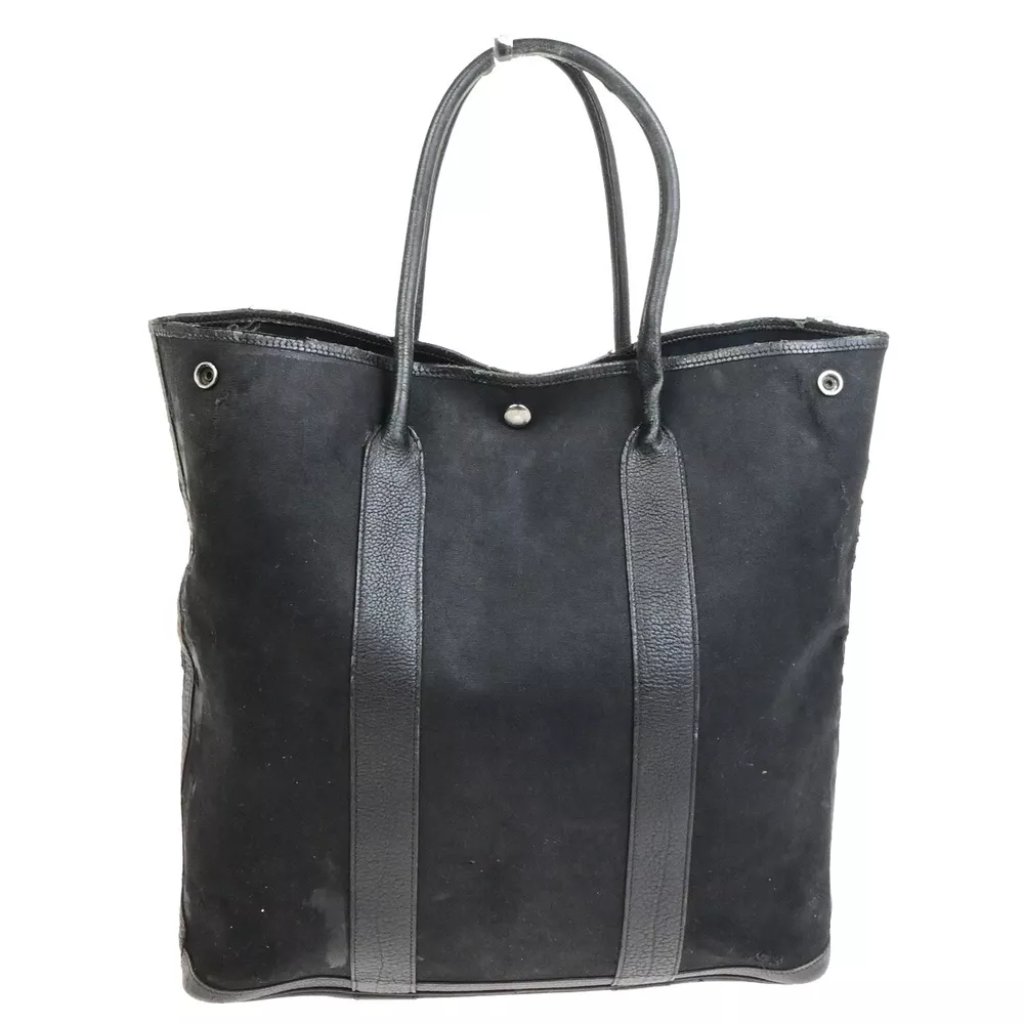 Hermes Logo Garden File 37 Hand Tote Bag Canvas Leather Black Silver 69fa285